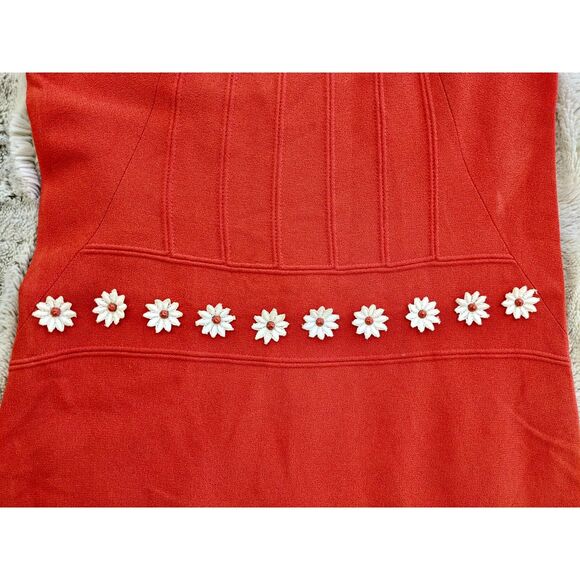 RARE Vintage 60s SHUBETTE OF LONDON Orange Crepe Daisy Mod Mini Dress, Sz 00 / 0 - Picture 12 of 14